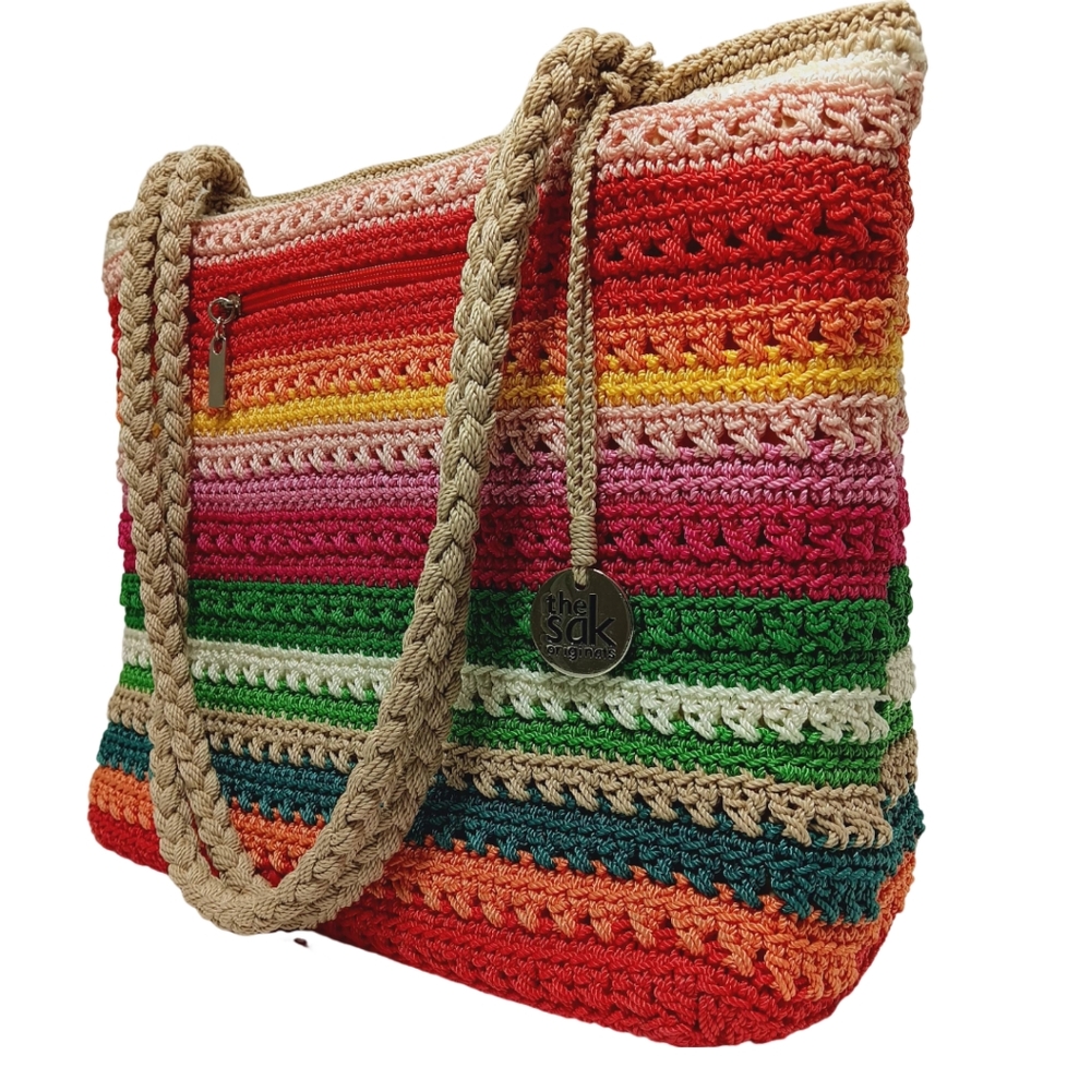 The Sak Crotchet Casual Hand Beach Shoulder Travel Bag Multi Color Tote Purse